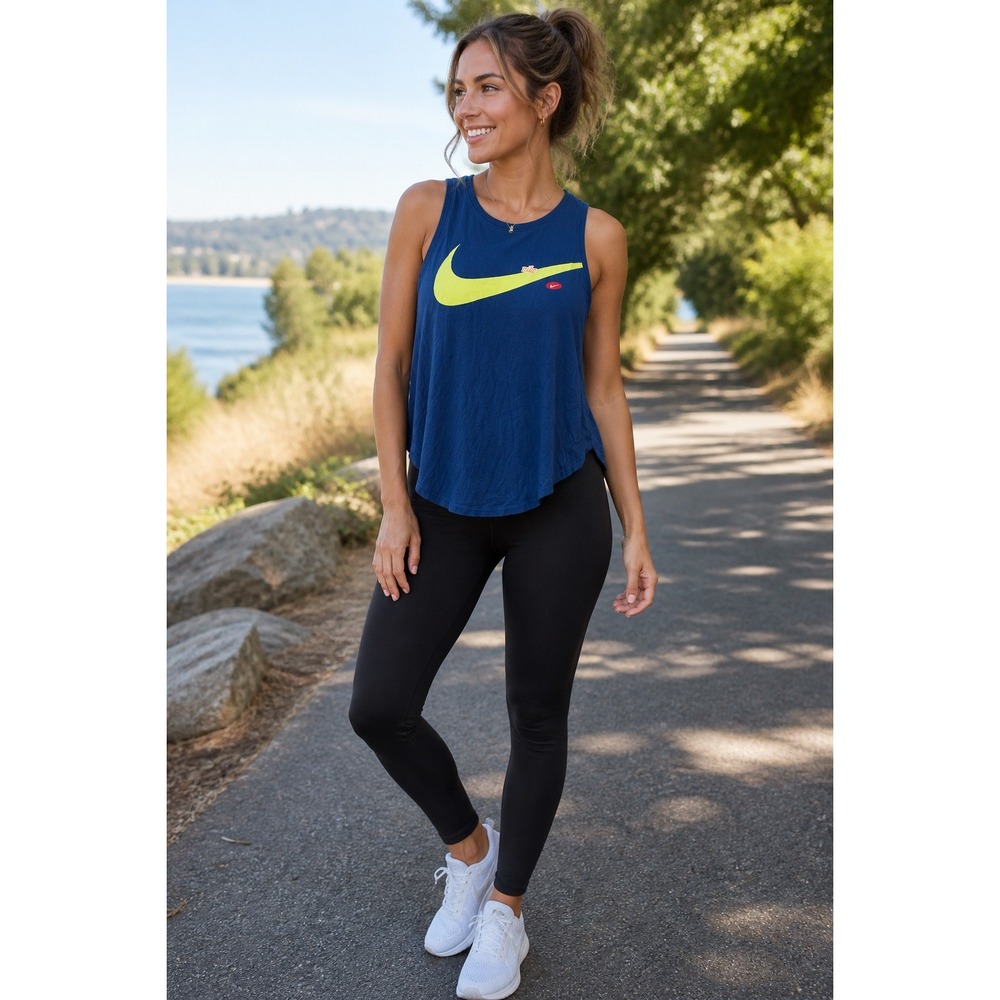 Nike Tank Top Womens 1X Blue Dri-FIT Graphic Swoosh Relaxed Fit CT9454-432